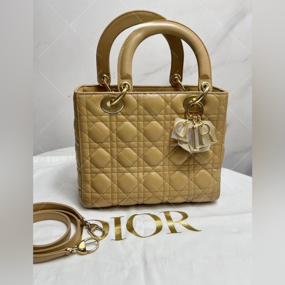 SOLD Authentic Medium lady dior Beige Cannage Lambskin